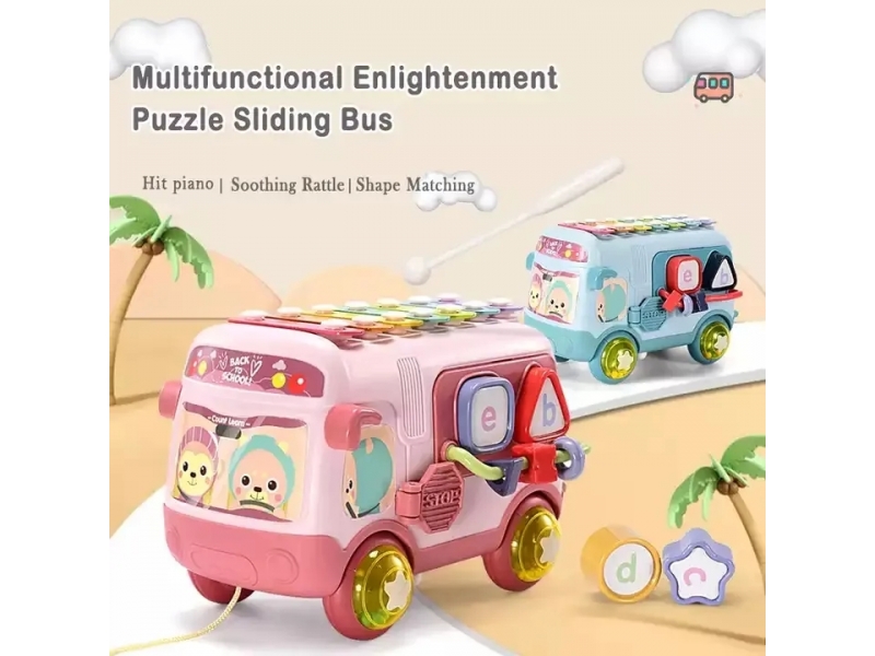 Autobuz interactiv AliBibi, cu xilofon, sortator, carusel de jucarii
