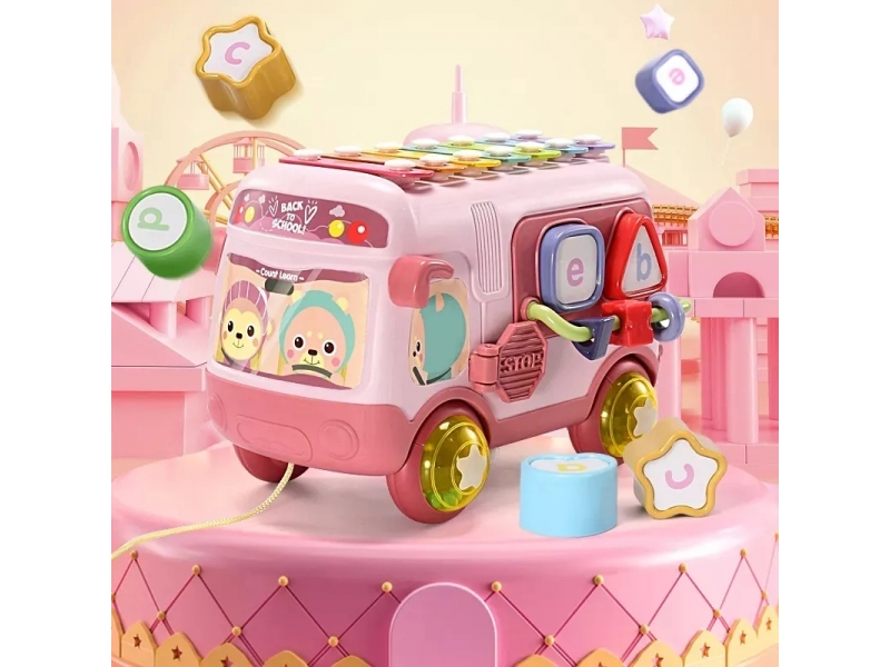 Autobuz interactiv AliBibi, cu xilofon, sortator, carusel de jucarii