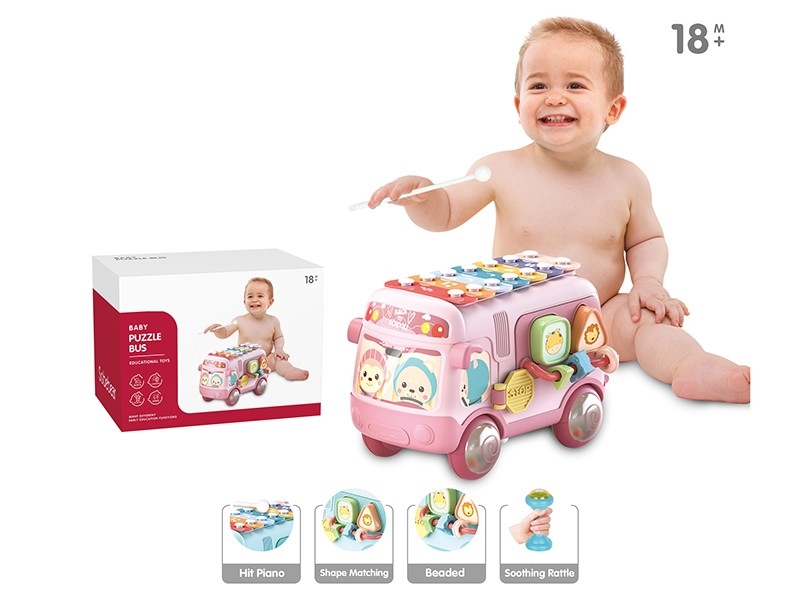 Autobuz interactiv AliBibi, cu xilofon, sortator, carusel de jucarii