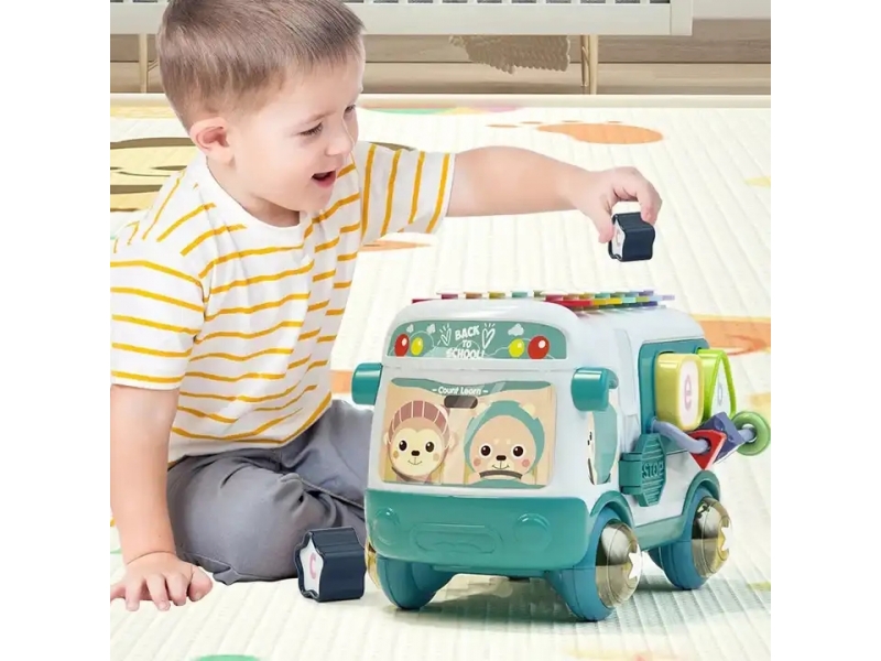 Autobuz interactiv AliBibi, cu xilofon, sortator, carusel de jucarii