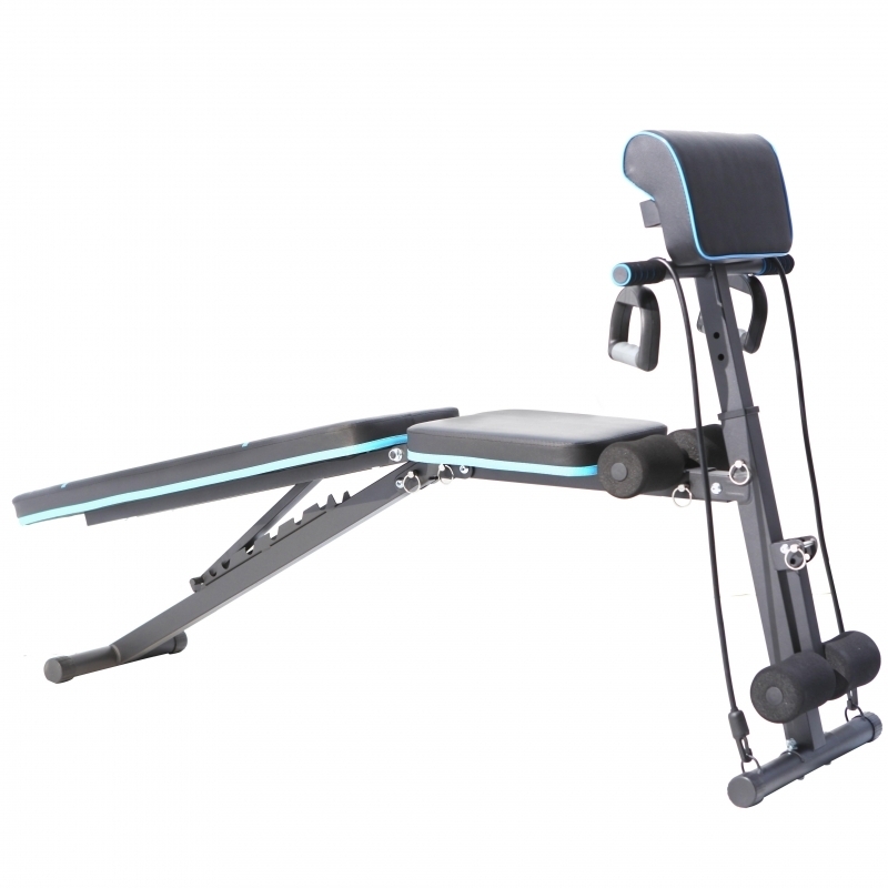 Banca de exercitii reglabila FitTronic Atletic B240, greutate suportata 120 kg, banca scott inclusa, corzi pentru brate