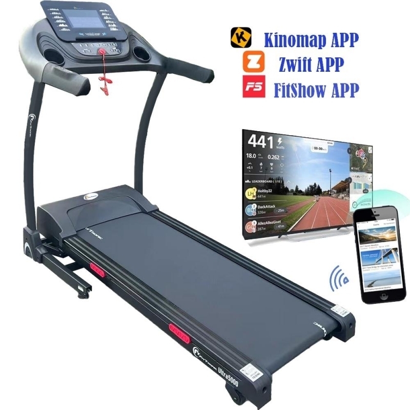 Banda de alergare electrica FitTronic Ultra 5000 motor 2.5 CP, inclinatie electrica 15%, greutate suportata 130 kg, aplicatia Fitshow App, intrare MP3, conectare bluetooth	