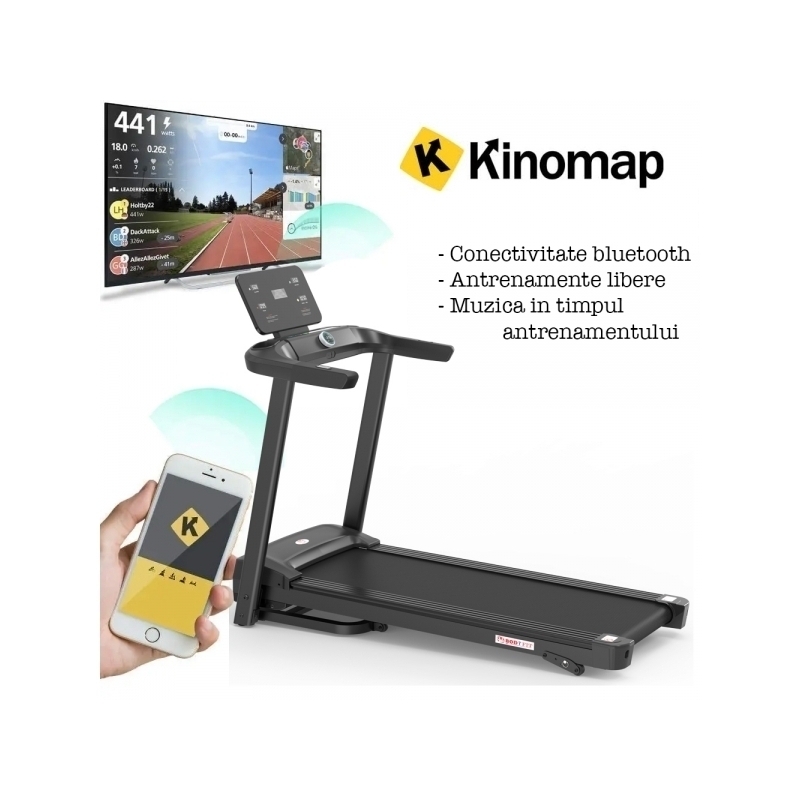 Banda de alergat Bodyfit Z5500, motor de 2.5 CP, greutate suportata de 120 kg, viteza 14 km/h, display LED cu mai multe functii, Fitshow, Kinomap, Zwift