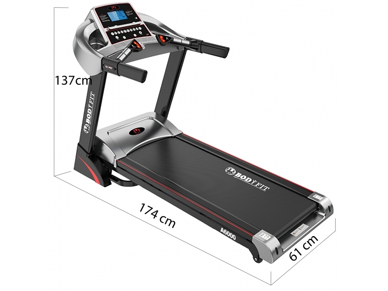 Banda de alergat electrica BodyFit A6000, Motor 3.25 CP, App FitShow, 15% Inclinatie electrica, Viteza pana la 16km/h, 130 kg Greutate Suportata, Suprafata alergare 130 x 46 cm
