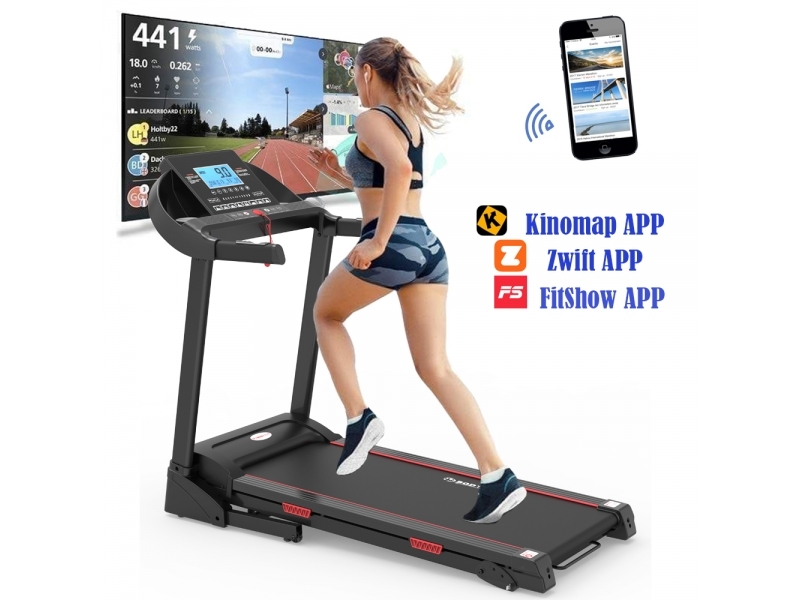 Banda de alergat electrica Bodyfit Z6500, motor de 3.0 CP, viteza maxim 16 km/h, greutate suportata 130 kg, Fitshow, Kinomap, Zwift