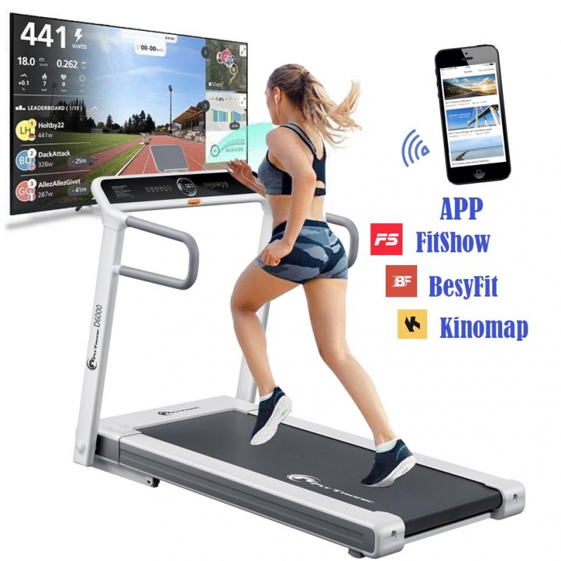 Banda de alergat electrica FitTronic Delta 6000, motor 3.0 CP, inclinatie 20%, greutate suportata 140 kg, suprafata alergare 120x50cm , viteza pana la 16 km/h,  Aplicatii  Kinomap, Zwift, Besyfit