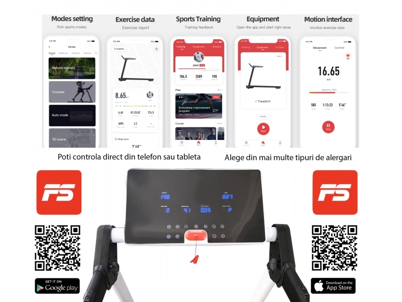 Banda de alergat electrica FitTronic K500 BW, Fitshow App
