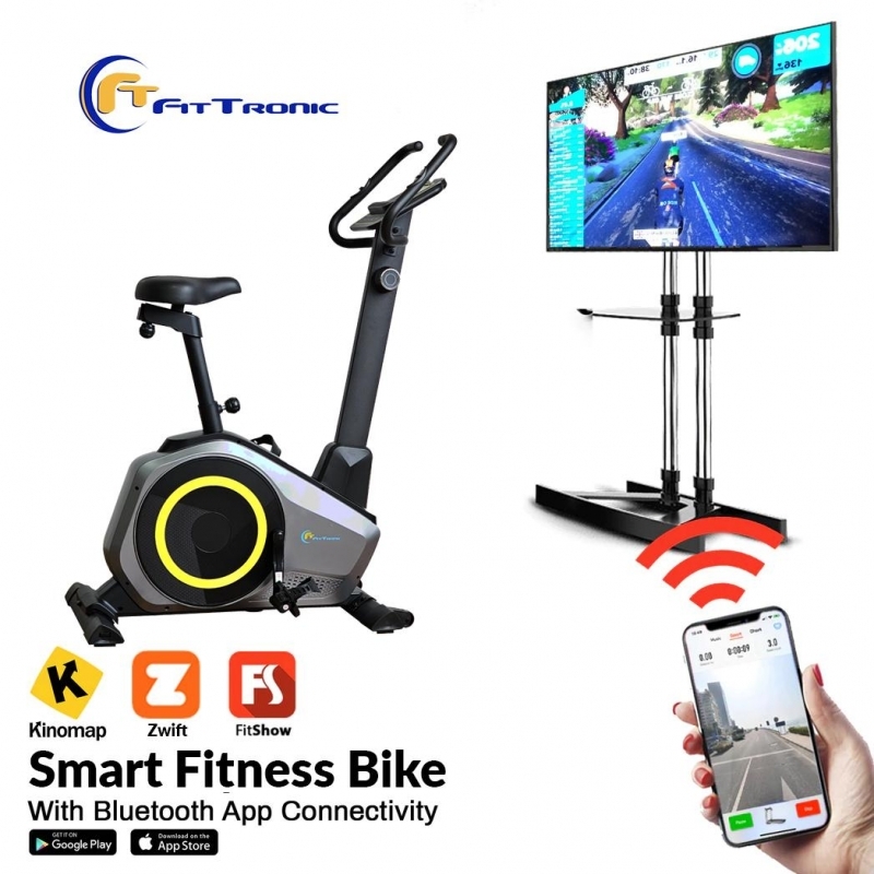 Bicicleta magnetica FitTronic 609B, Apps Zwift, Kinomap, Fitshow, 12 kg volanta, 120 kg greutate suportata
