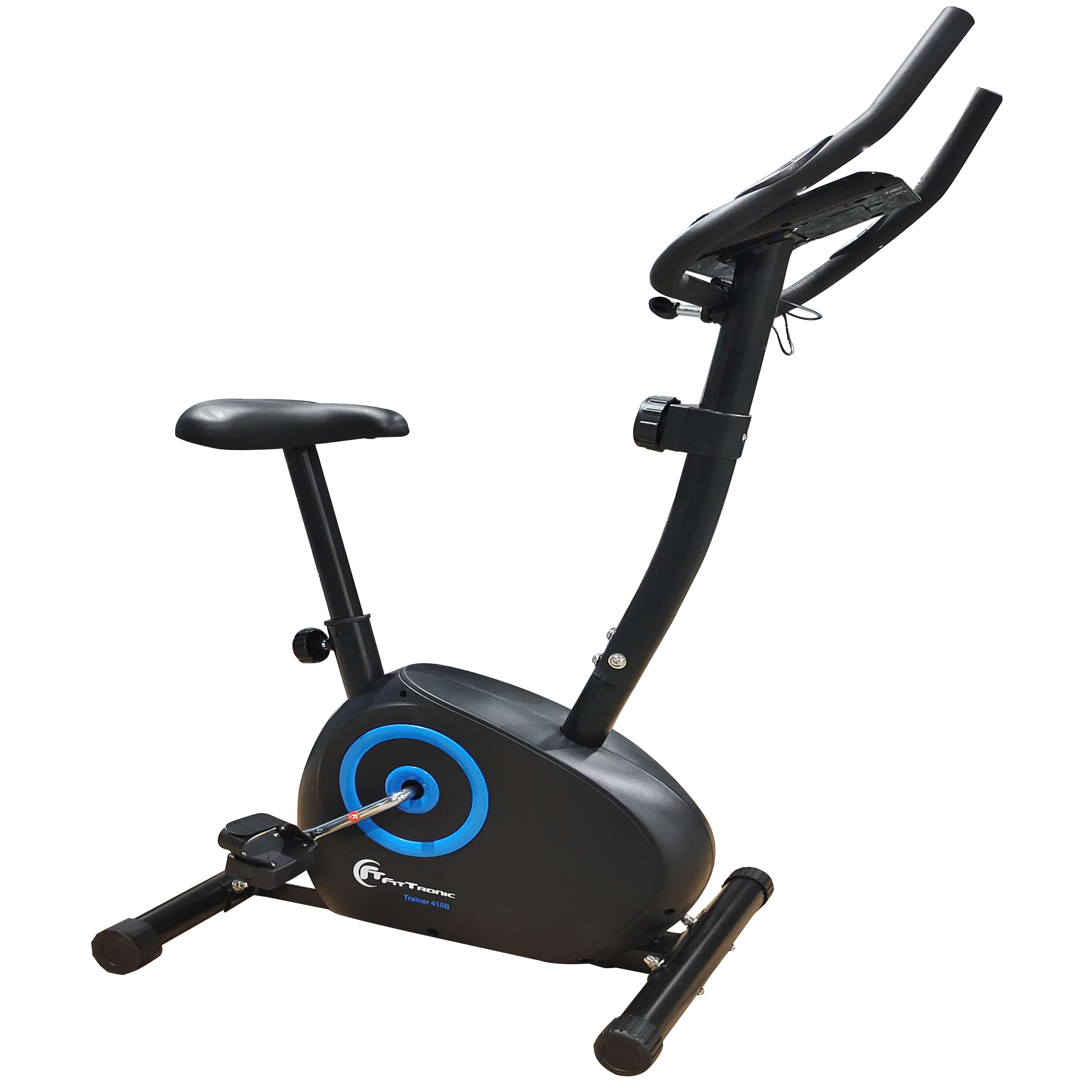 Bicicleta magnetica FitTronic® Trainer 410B, design robust, greutate suportata 100 kg, volanta 6 kg, afisaj electronic