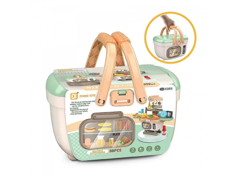 Bucatarie 2 in 1 AliBibi cu vesela, alimente si chiuveta