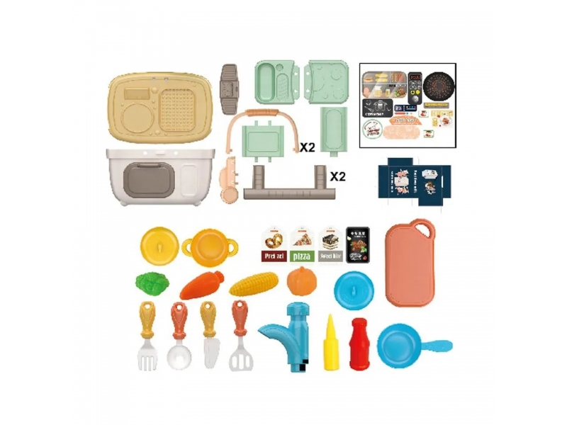 Bucatarie 2 in 1 AliBibi cu vesela, alimente si chiuveta