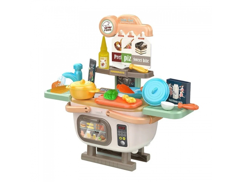 Bucatarie 2 in 1 AliBibi cu vesela, alimente si chiuveta