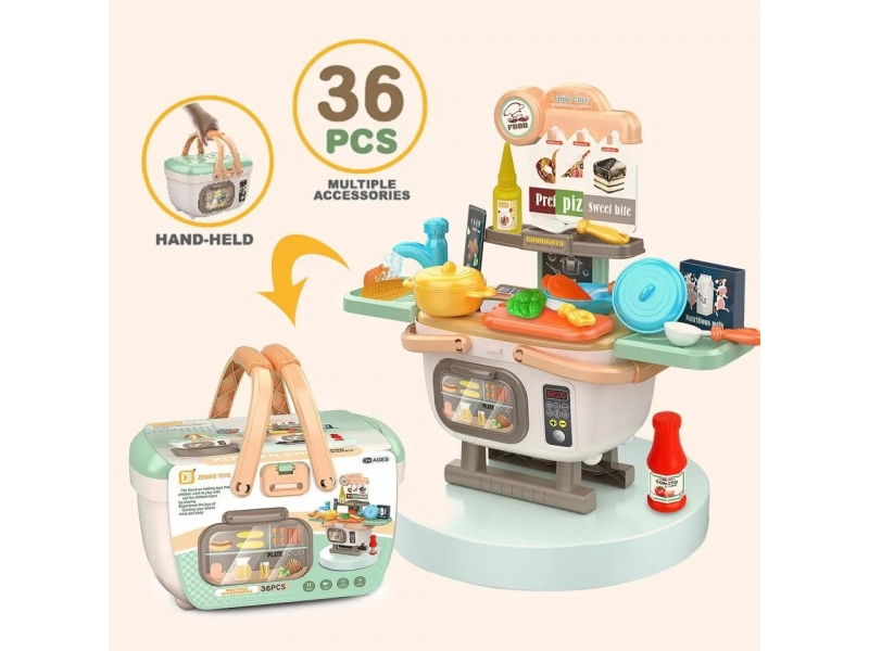 Bucatarie 2 in 1 AliBibi cu vesela, alimente si chiuveta