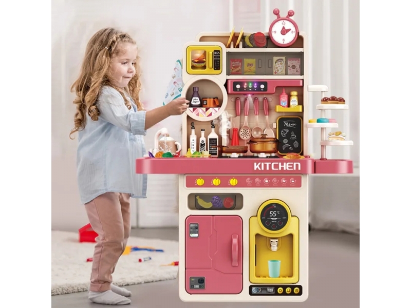 Bucatarie multifunctionala AliBibi, cu aburi, vesela pentru gatit si alte accesorii, 93 piese, 96 cm