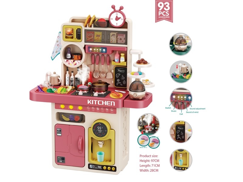 Bucatarie multifunctionala AliBibi, cu aburi, vesela pentru gatit si alte accesorii, 93 piese, 96 cm