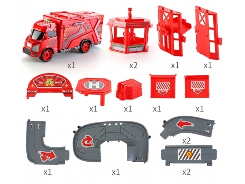 Camion 2 in1 transformers AliBibi, set garaj cu 3 masinute si un elicopter inclus