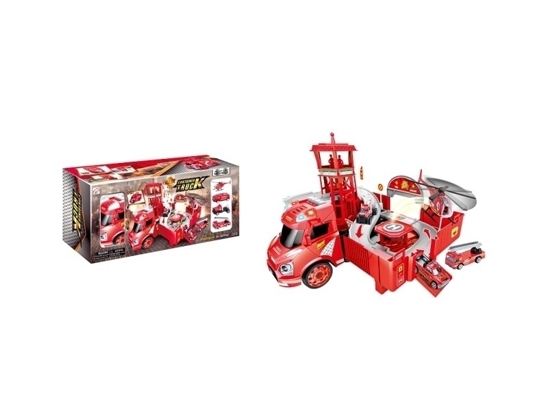Camion 2 in1 transformers AliBibi, set garaj cu 3 masinute si un elicopter inclus
