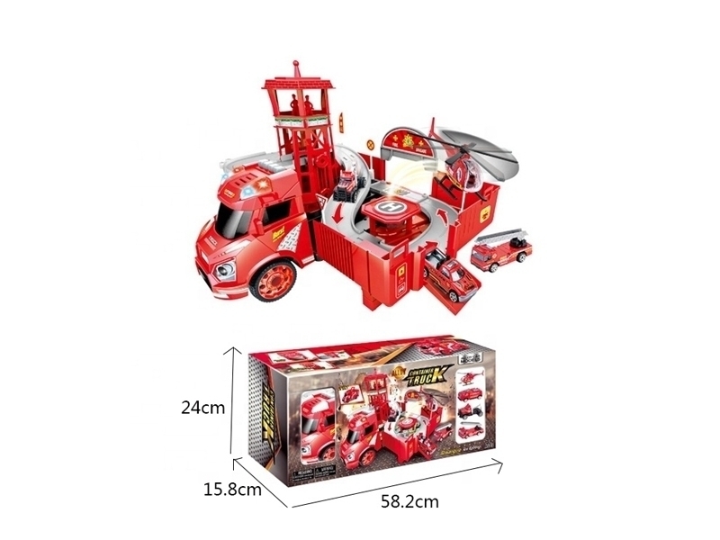 Camion 2 in1 transformers AliBibi, set garaj cu 3 masinute si un elicopter inclus