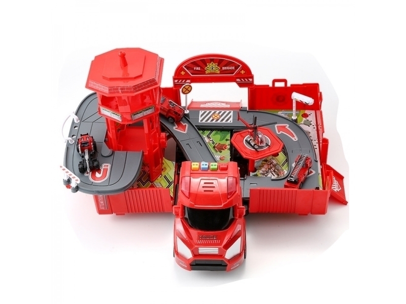 Camion 2 in1 transformers AliBibi, set garaj cu 3 masinute si un elicopter inclus