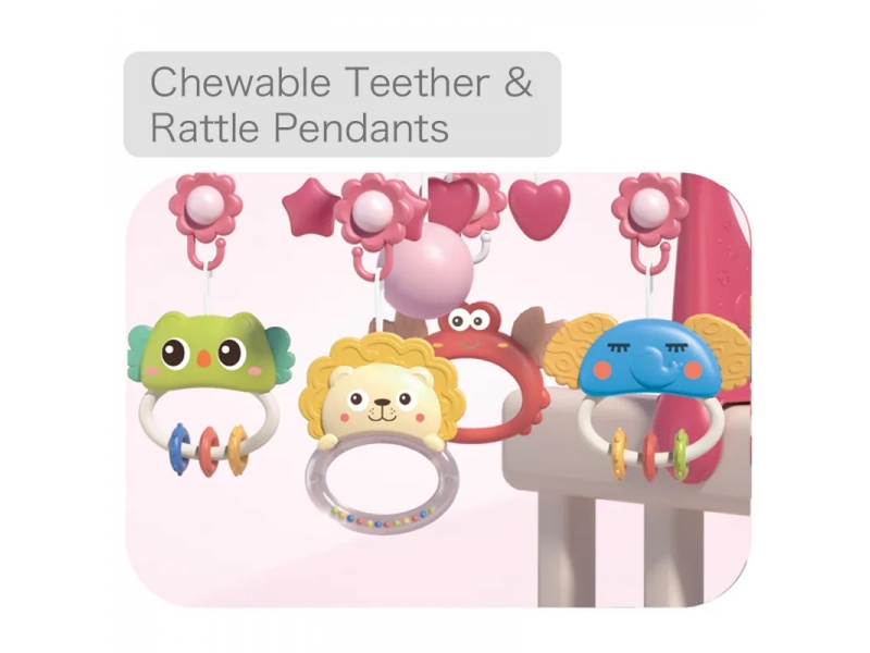 Carusel muzical AliBibi cu proiectii luminoase, 400 melodii, rotatie 360 grade, accesorii incluse, telecomanda, culoare roz