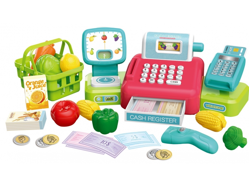 Casa de marcat AliBibi, accesorii si cos de cumparaturi, scanner, plata cu card si cantar