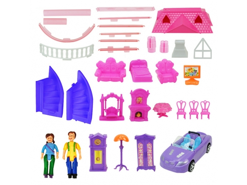 Casa pentru papusi Alibibi cu 2 papusi, 1 casa , mobilier si masina