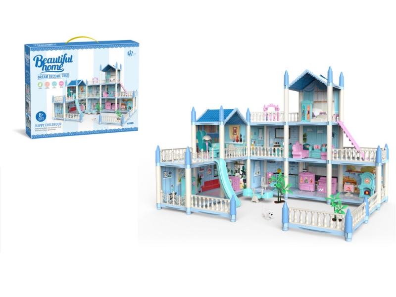 Casa pentru papusi cu mobilier si accesorii AliBibi Bleu