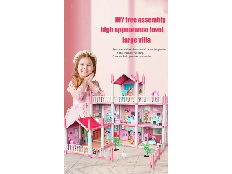 Casa pentru papusi cu mobilier si accesorii AliBibi Roz