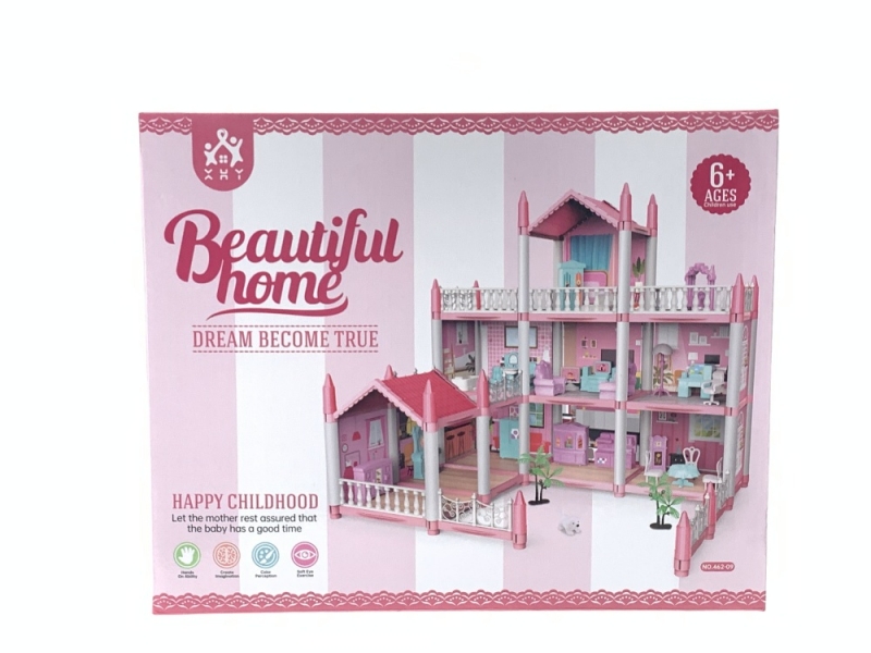 Casa pentru papusi cu mobilier si accesorii AliBibi Roz