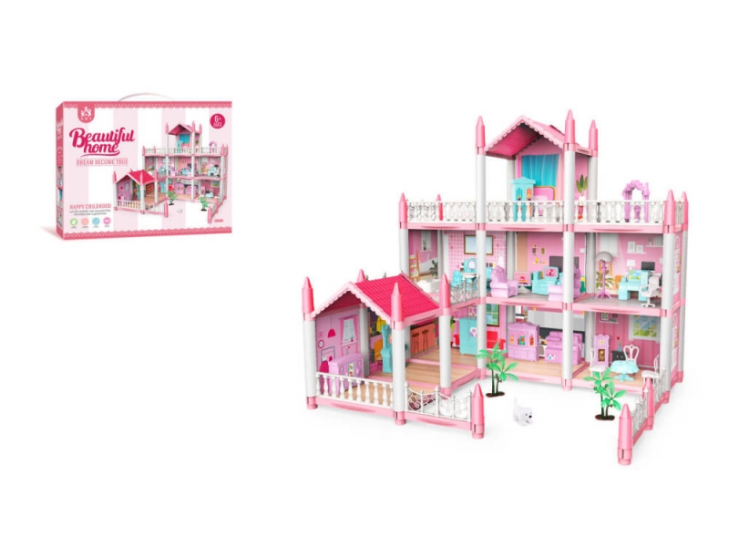 Casa pentru papusi cu mobilier si accesorii AliBibi Roz