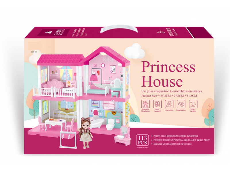 Casuta si mobilier pentru papusi AliBibi cu 113 accesorii incluse