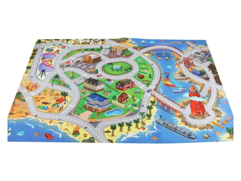 Covor interactiv pentru copii Alibibi cu drumuri dreptunghiular cu masinute incluse