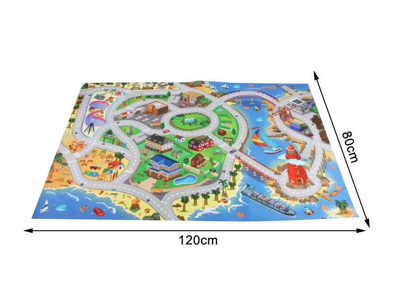 Covor interactiv pentru copii Alibibi cu drumuri dreptunghiular cu masinute incluse