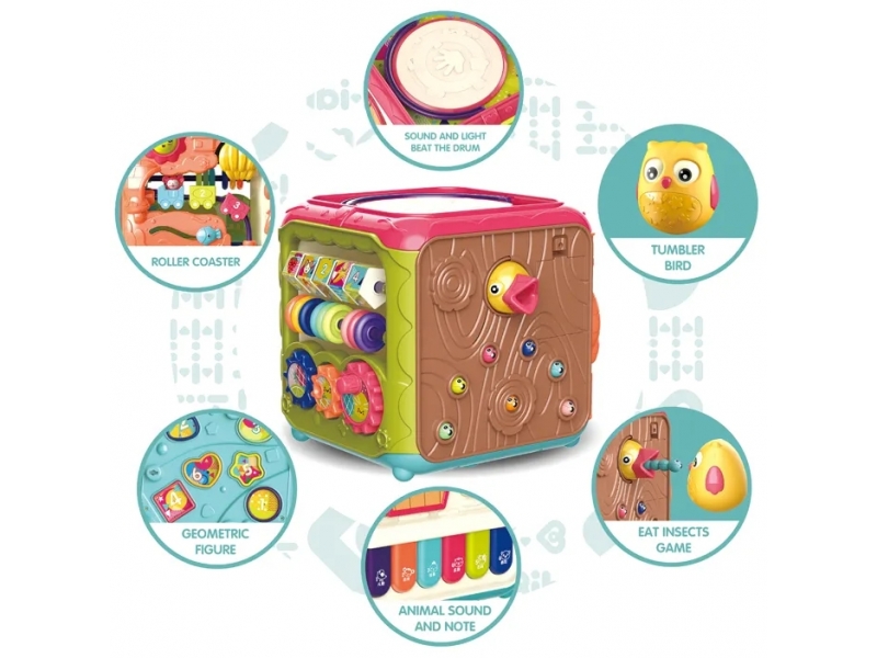 Cub educational Interactiv Alibibi, cu pian, forme geometrice, cifre, roller coaster