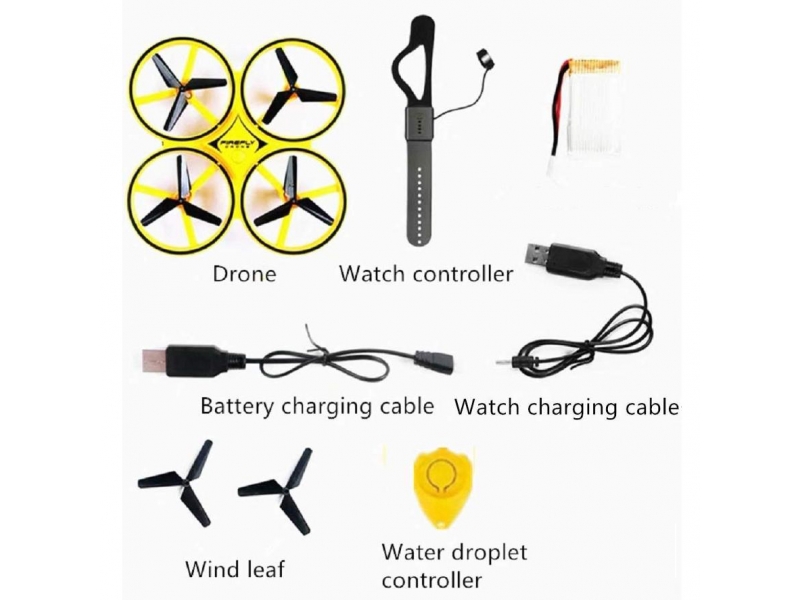 Drona AliBibi, galbena, controller sub forma de ceas
