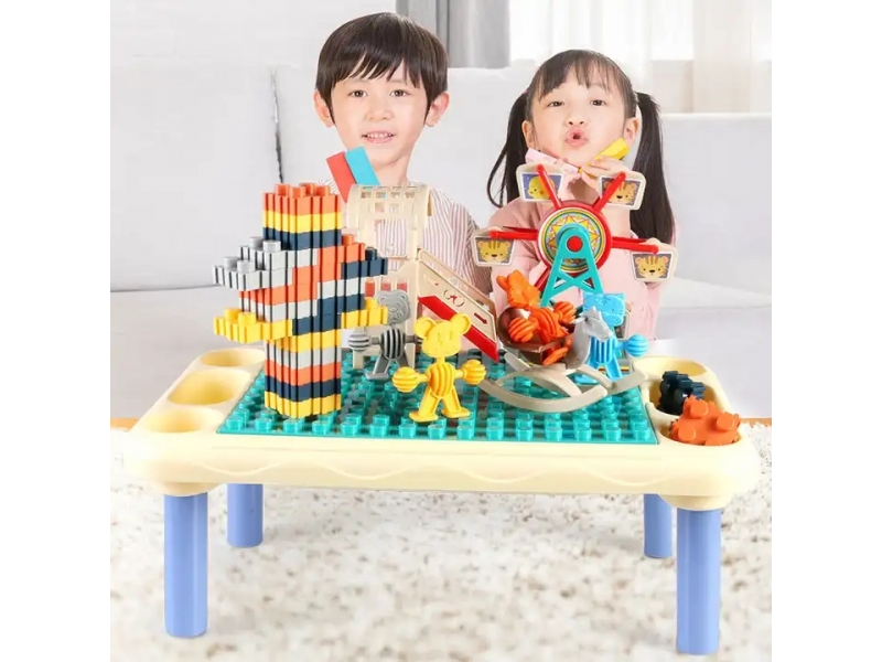 Masa blocuri constructii AliBibi cu spatiu de depozitare, 55 piese incluse