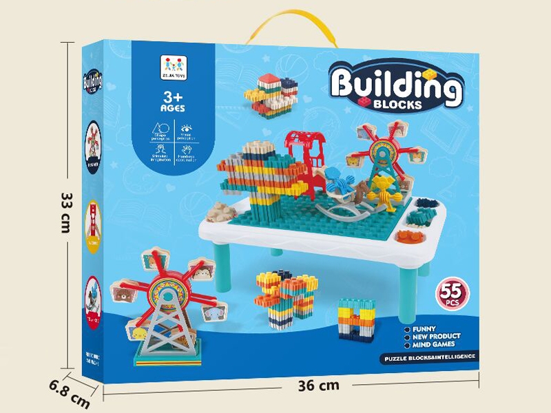 Masa blocuri constructii AliBibi cu spatiu de depozitare, 55 piese incluse