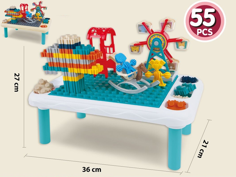 Masa blocuri constructii AliBibi cu spatiu de depozitare, 55 piese incluse