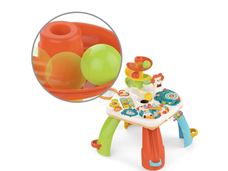 Masuta interactiv-educativa AliBibi, cu sunete, pian, mini cos de baschet, cifre, forme geometrice, activitati si functii multiple