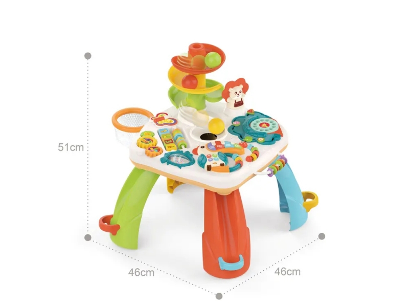 Masuta interactiv-educativa AliBibi, cu sunete, pian, mini cos de baschet, cifre, forme geometrice, activitati si functii multiple