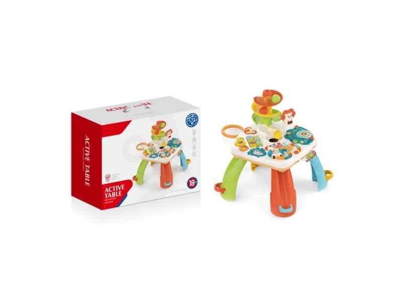 Masuta interactiv-educativa AliBibi, cu sunete, pian, mini cos de baschet, cifre, forme geometrice, activitati si functii multiple