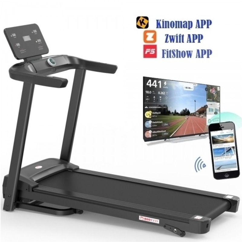 Banda de alergat Bodyfit Z5500, motor de 2.5 CP, greutate suportata de 120 kg, viteza 14 km/h, display LED cu mai multe functii, Fitshow, Kinomap, Zwift
