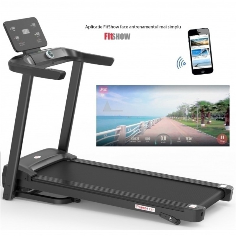 Banda de alergat Bodyfit Z5500, motor de 2.5 CP, greutate suportata de 120 kg, viteza 14 km/h, display LED cu mai multe functii, Fitshow, Kinomap, Zwift