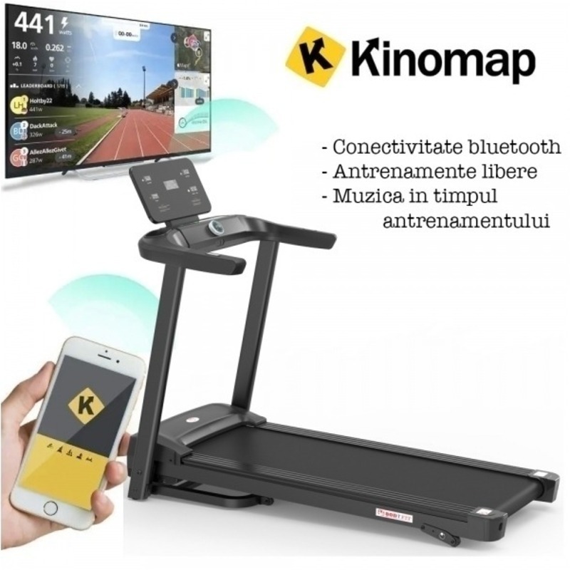 Banda de alergat Bodyfit Z5500, motor de 2.5 CP, greutate suportata de 120 kg, viteza 14 km/h, display LED cu mai multe functii, Fitshow, Kinomap, Zwift