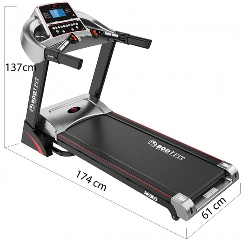 Banda de alergat electrica BodyFit A6000, Motor 3.25 CP, App FitShow, 15% Inclinatie electrica, Viteza pana la 16km/h, 130 kg Greutate Suportata, Suprafata alergare 130 x 46 cm