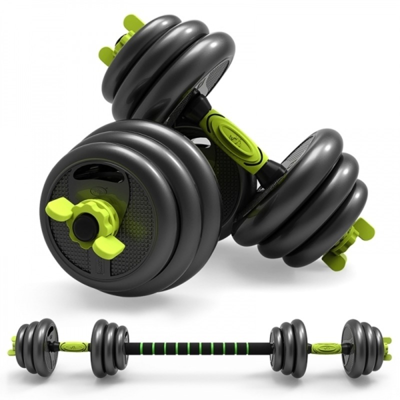 Set gantere reglabile kettlebell FitTronic 5 in 1 de 40 kg ZK40, cu bara curbata Z, bara dreapta, roata de abdomen si o multitudine de combinatii posibile