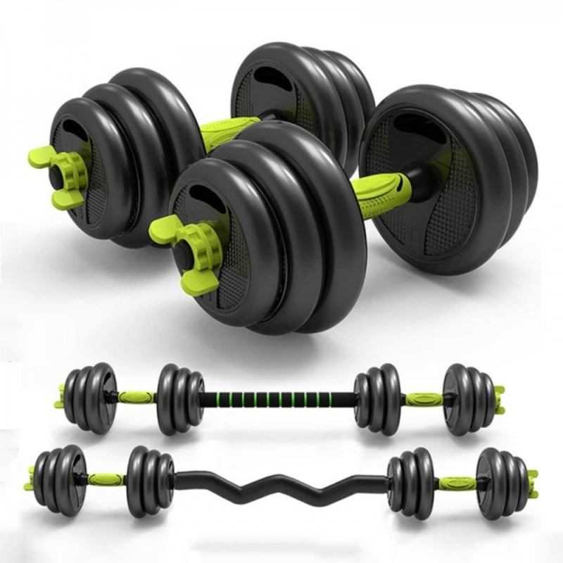 Set gantere reglabile kettlebell FitTronic 5 in 1 de 40 kg ZK40, cu bara curbata Z, bara dreapta, roata de abdomen si o multitudine de combinatii posibile
