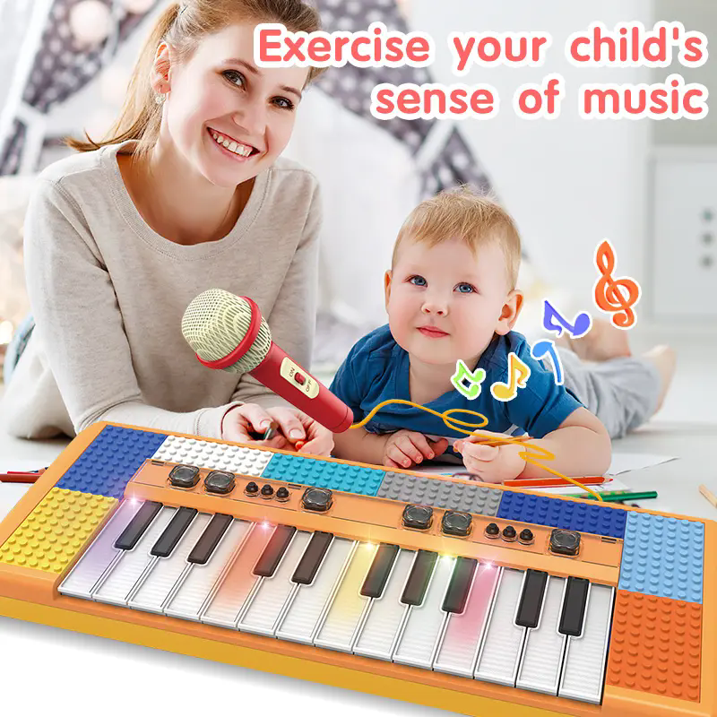 Orga interactiva AliBibi, cu lumini si zona cu piese de construit Yellow