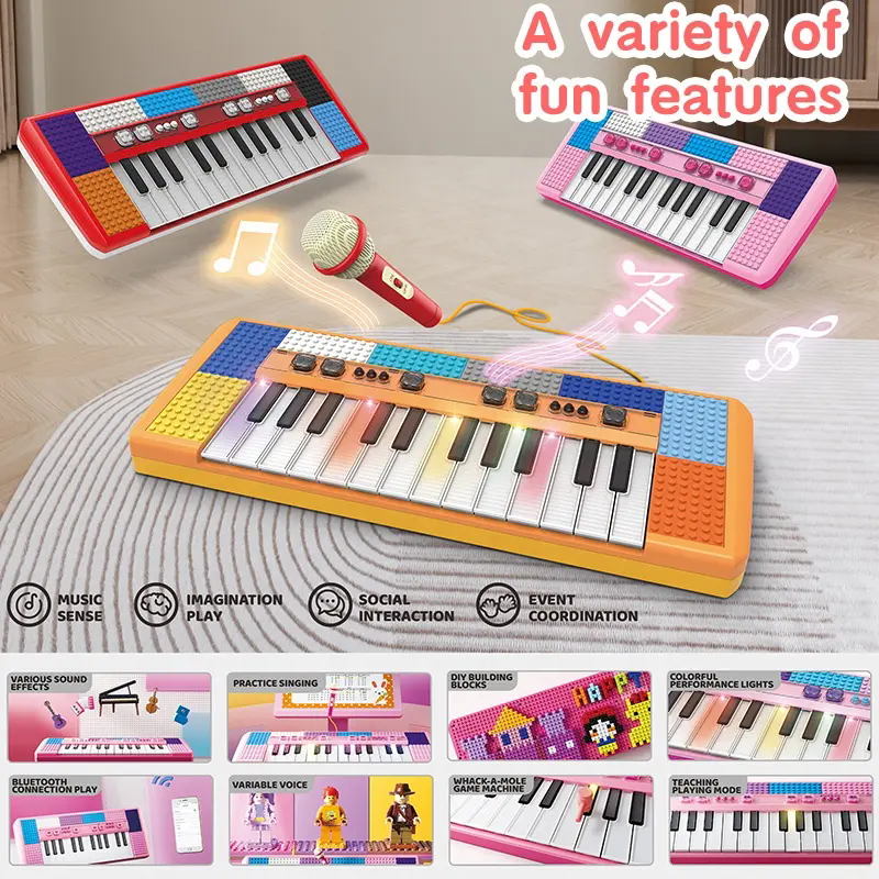 Orga interactiva AliBibi, cu lumini si zona cu piese de construit Yellow