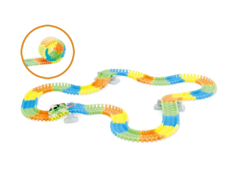 Pista de curse Alibibi cu lumini si doua masinute incluse - 240 piese